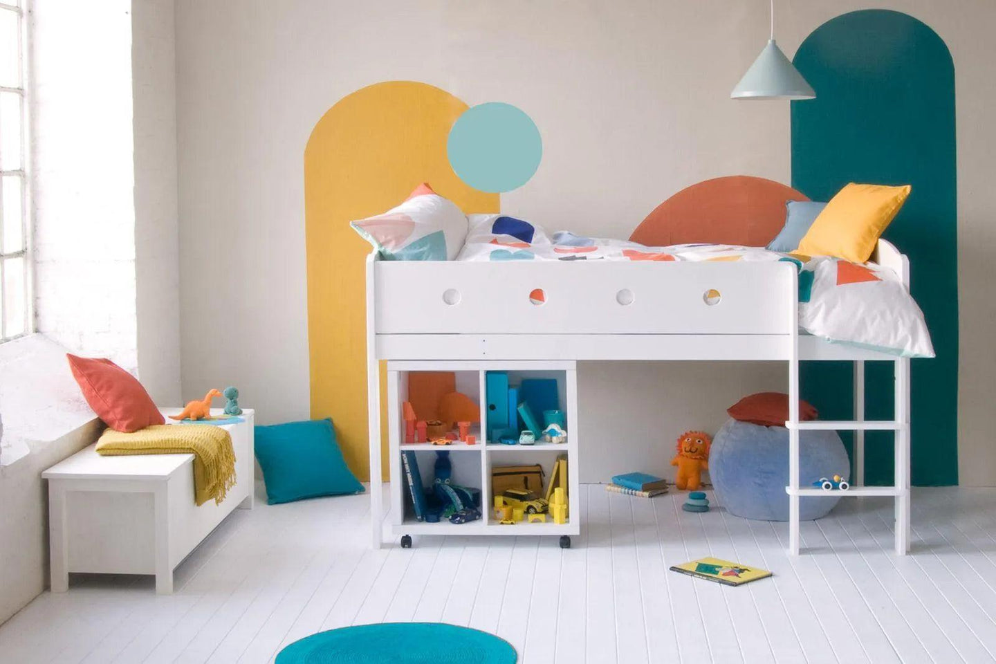 CUBIX Mid Sleeper with Storage Bookcase in Pure White
